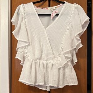 Who What Wear White Ruffle Wrap Blouse